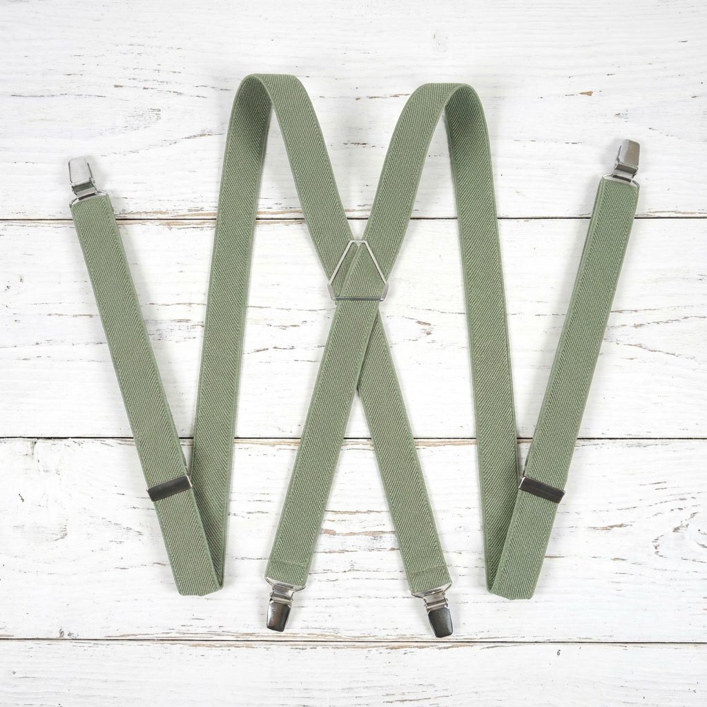 X - Back Elastic Suspenders | Sage Green, Light Sage & Dark Khaki - Hemmitie