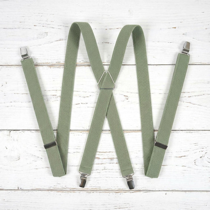 X - Back Elastic Suspenders | Sage Green, Light Sage & Dark Khaki - Hemmitie