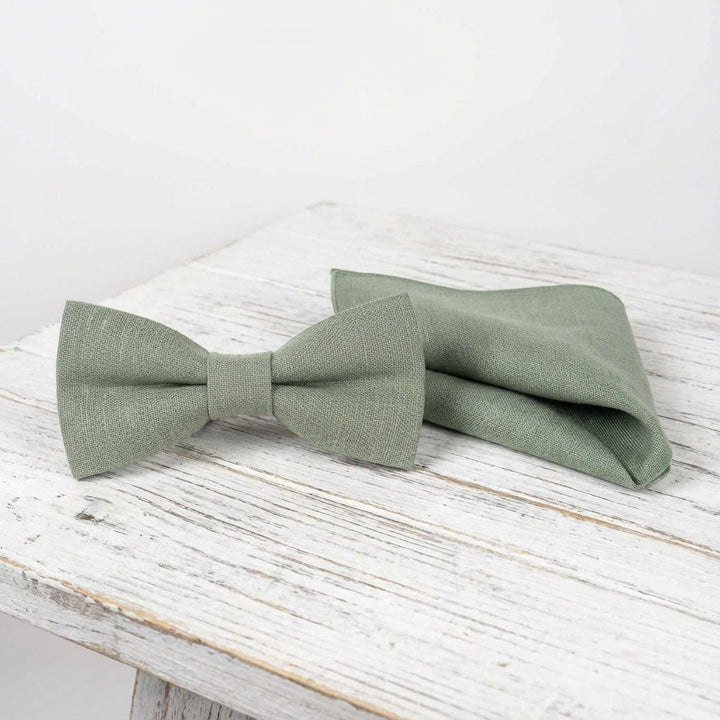 Sage Green Bow Tie & Pocket Square Set - Hemmitie