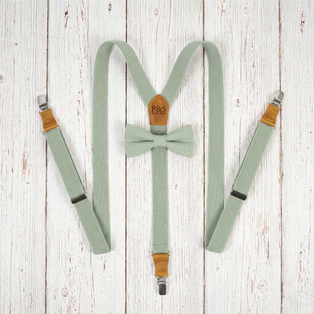 Men's Linen Bow Tie & Elastic Button Suspenders Set - Hemmitie