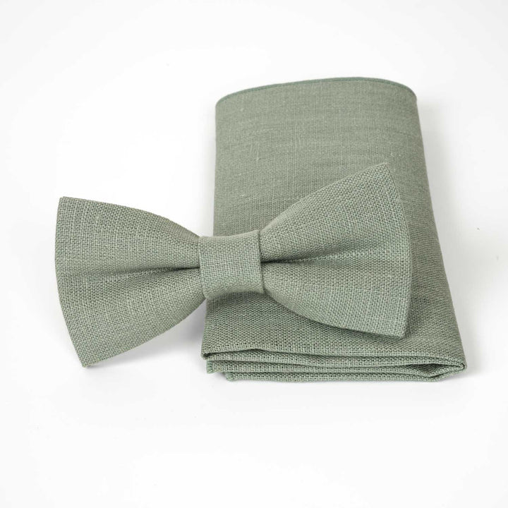 Sage Green Bow Tie & Pocket Square Set - Hemmitie