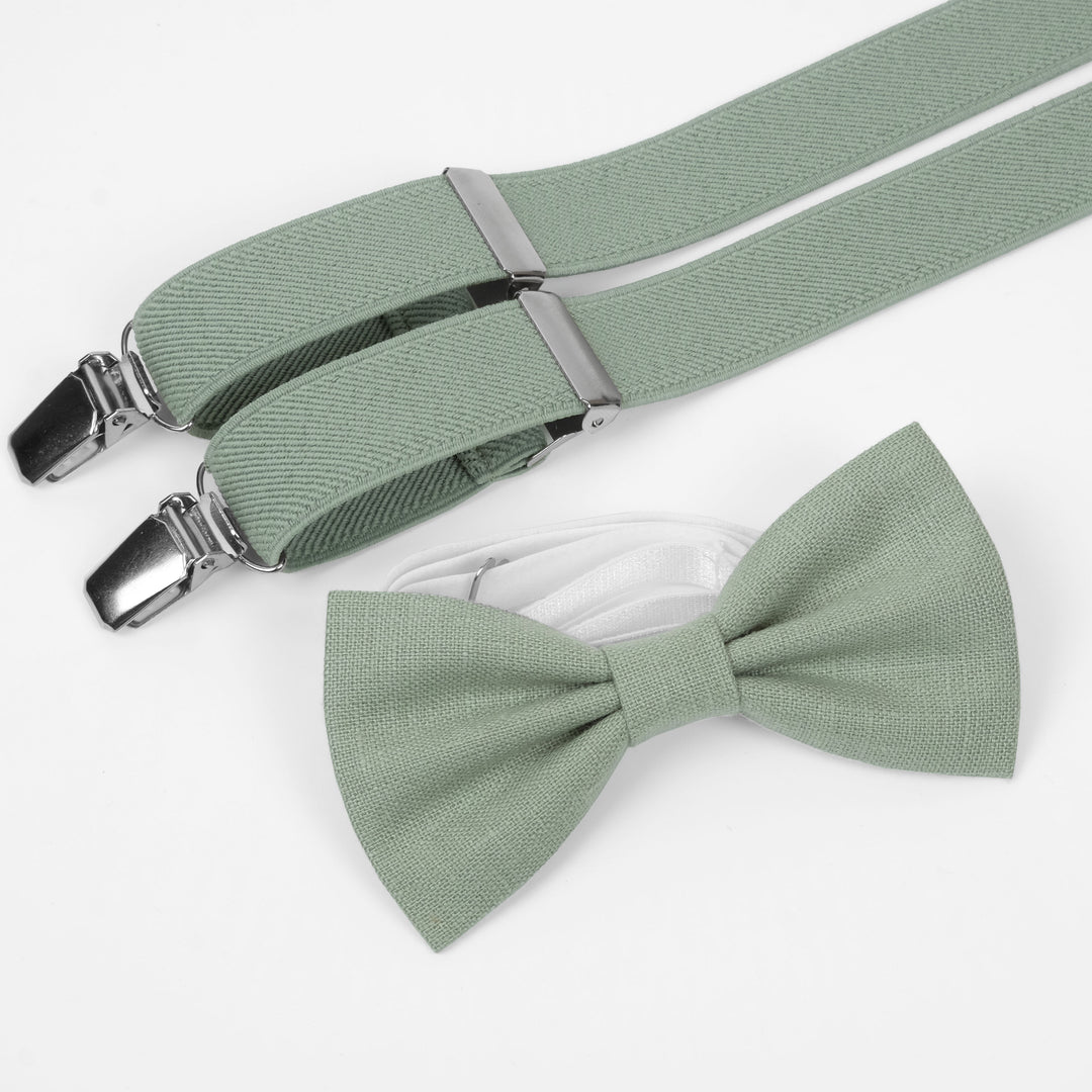 Matching Elastic Suspenders & Linen Bow Tie Set