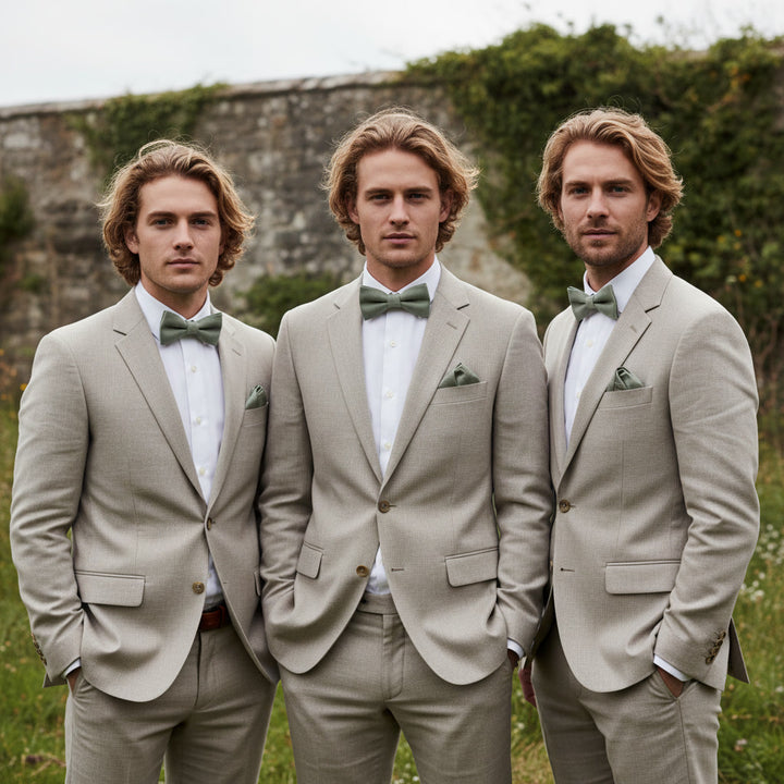 Groomsmen Sage Bow Tie & Pocket Square Sets