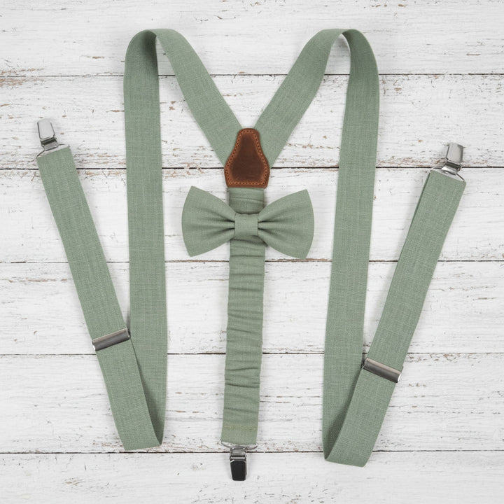 Sage Green Bow Tie & Suspenders Set
