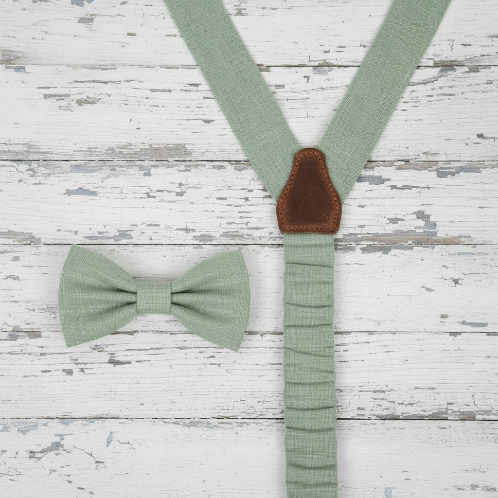 Sage Green Bow Tie & Suspenders Set