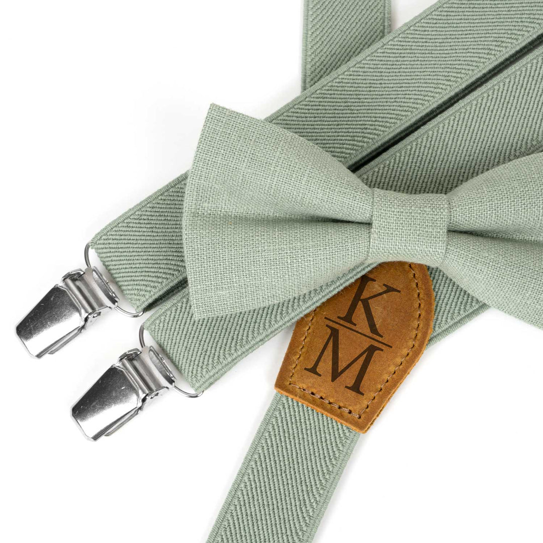 Men's Linen Bow Tie & Elastic Button Suspenders Set - Hemmitie