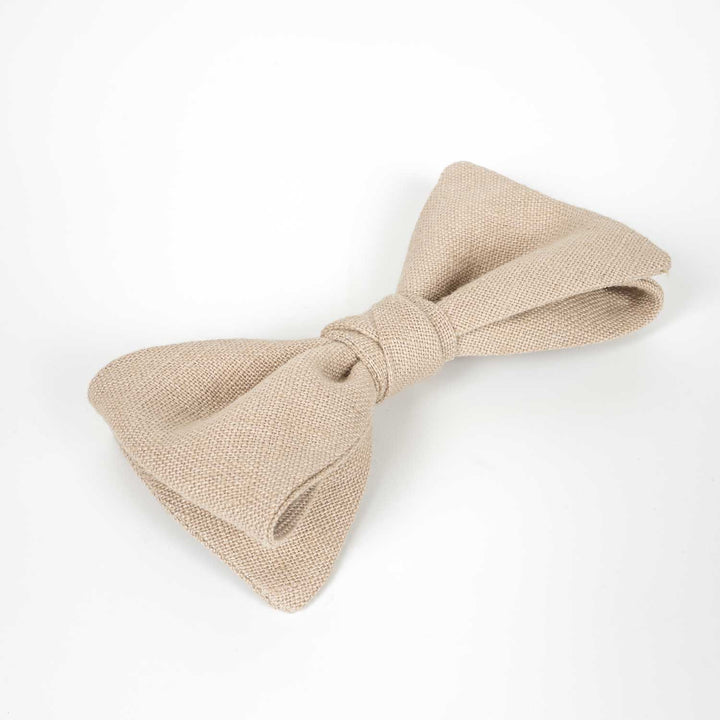 Solid Beige Linen Men's Butterfly Bow Tie | Pre - Tied - Hemmitie