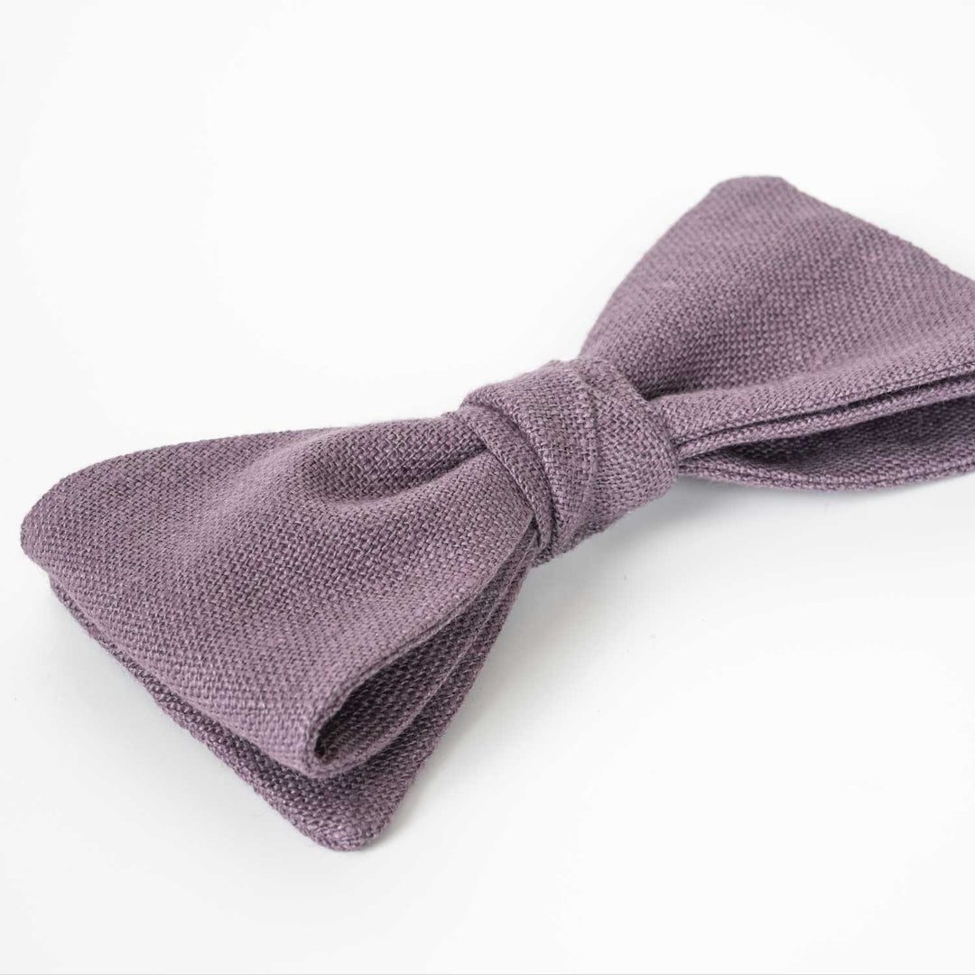 Dusty Purple Pre - tied Linen Bow Tie - Hemmitie