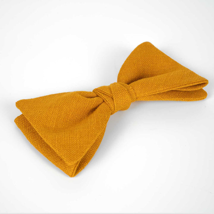Honey Yellow Linen Pre - Tied Butterfly Bow Tie - Hemmitie