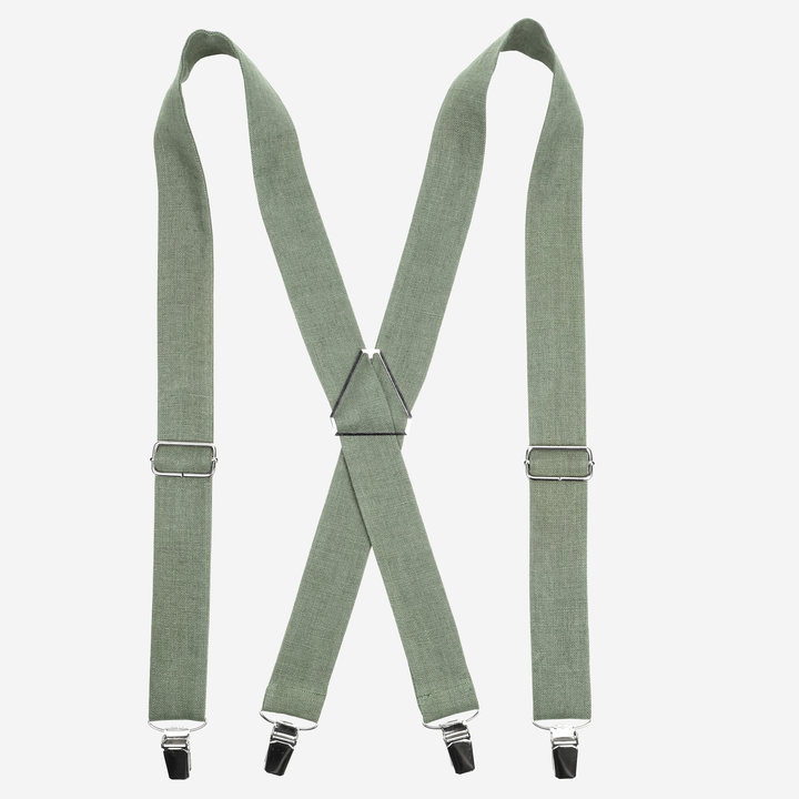 X-back Sage Green Linen Suspenders