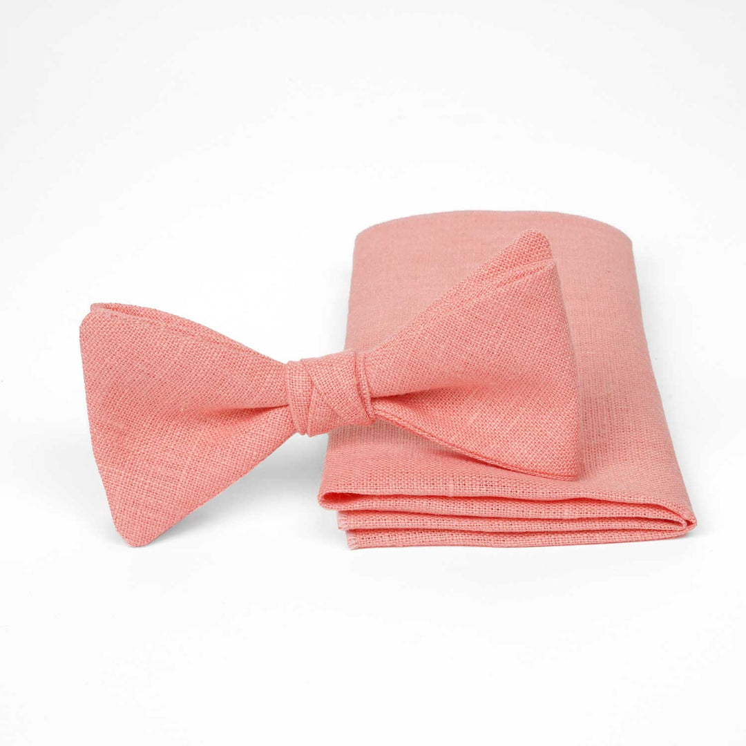 Set papillon e fazzoletto da taschino in lino rosso mattone | Fatto a mano