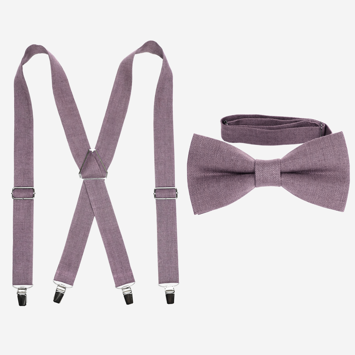 Dusty Purple Linen Suspenders and Bow Tie Set