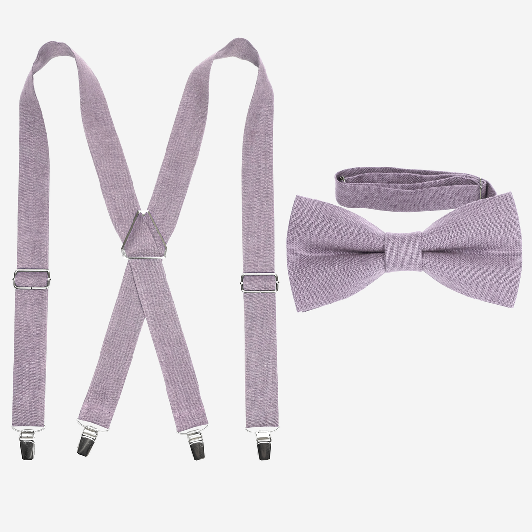 Dusty Purple Linen Suspenders and Bow Tie Set