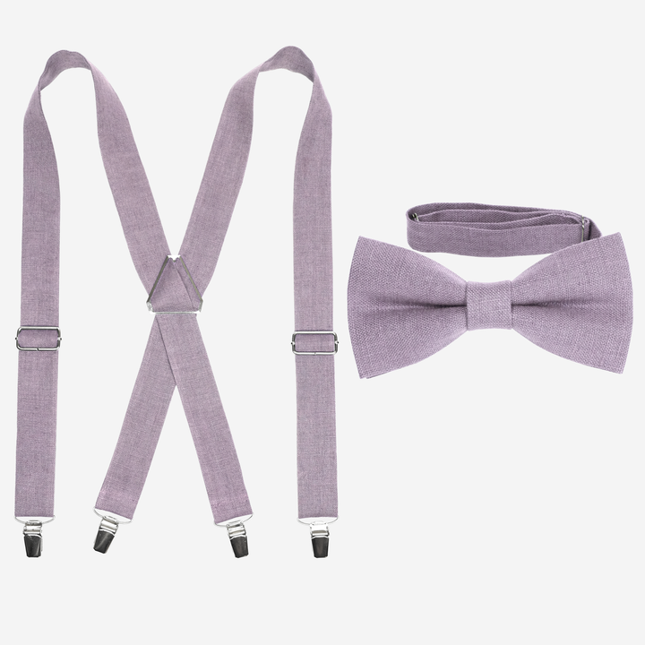 Dusty Purple Linen Suspenders and Bow Tie Set