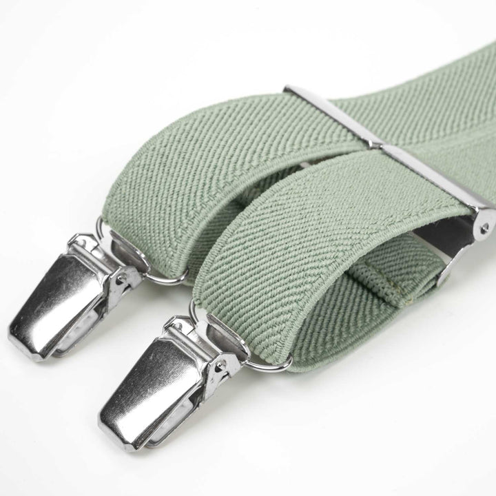 Men's Linen Bow Tie & Elastic Button Suspenders Set - Leather Detail