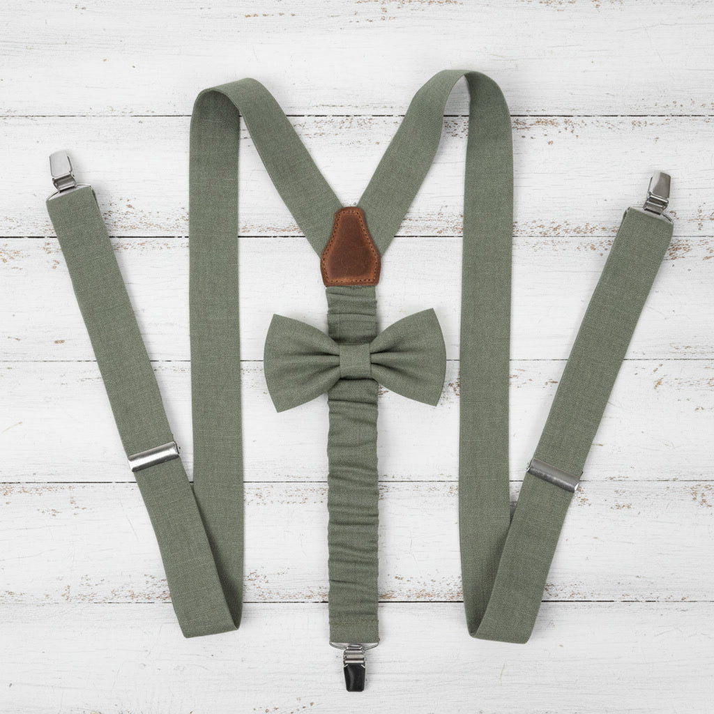Sage Green Bow Tie & Suspenders Set