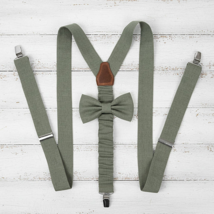 Sage Green Bow Tie & Suspenders Set