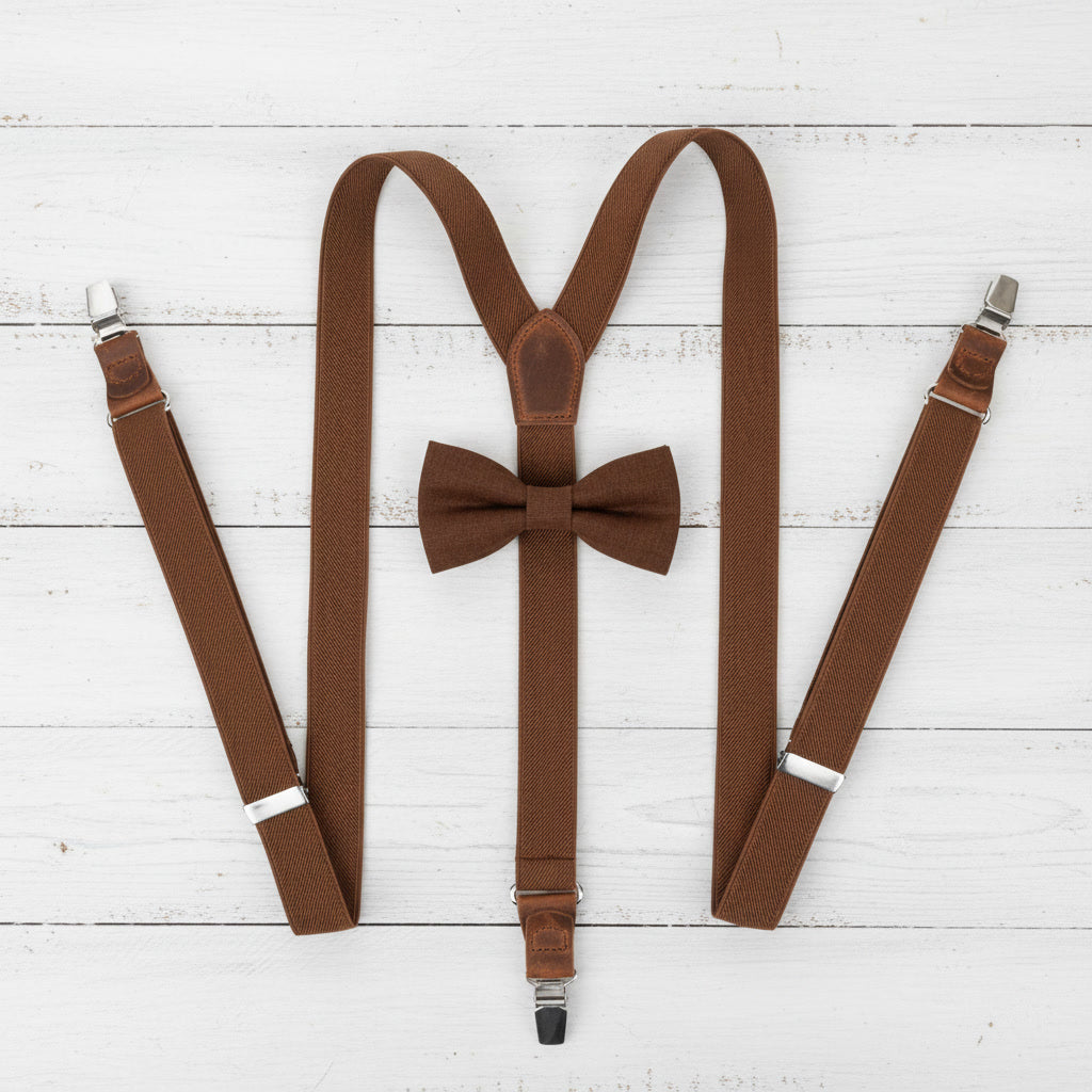 Terracotta Suspenders & Multi-Color Bow Tie Set