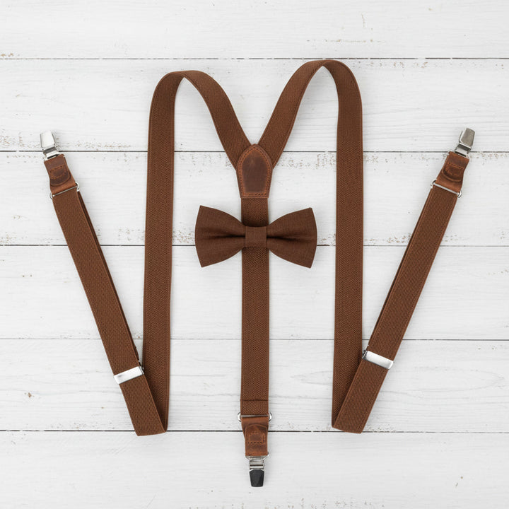 Terracotta Suspenders & Multi-Color Bow Tie Set