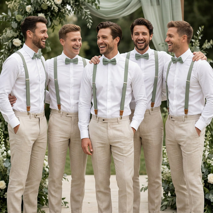 Sage Green Suspenders & Linen Bow Tie Set | 9 Sizes (Age 1–Adult)