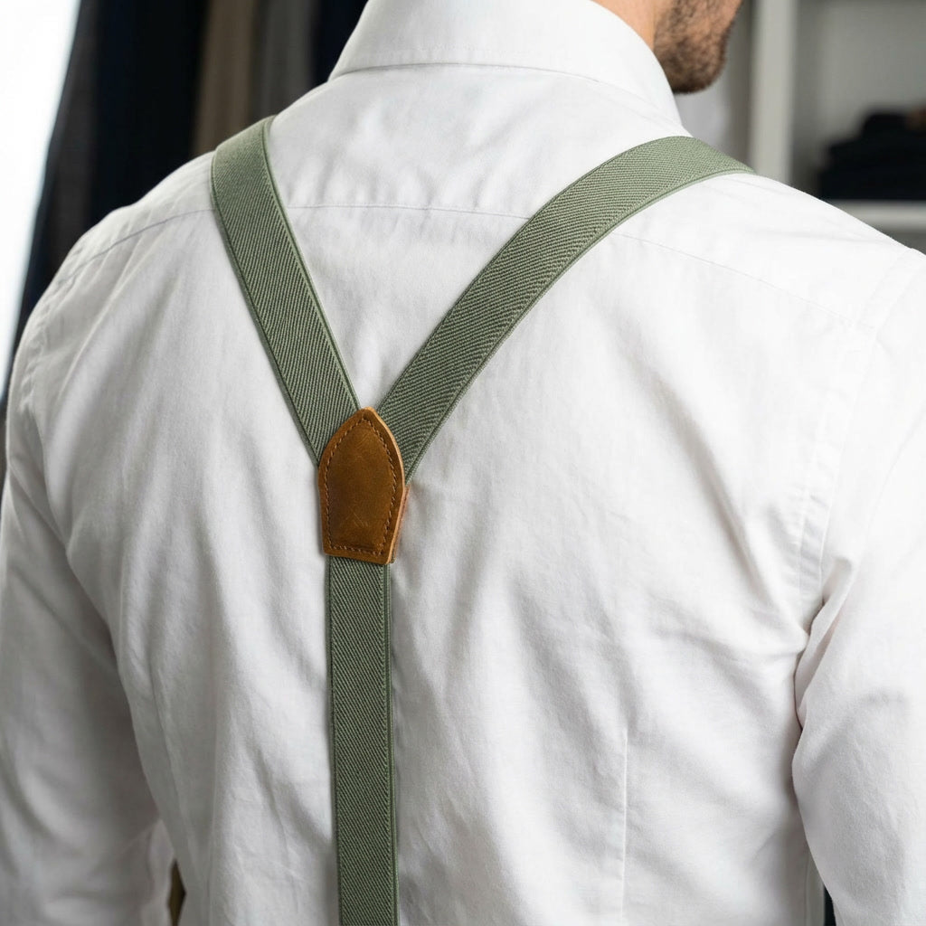Sage Green Suspenders & Linen Bow Tie Set | 9 Sizes (Age 1–Adult)