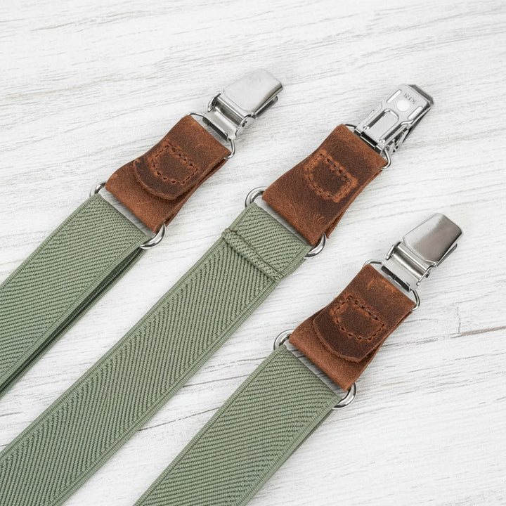 Sage Green Suspenders & Linen Bow Tie Set | 9 Sizes (Age 1–Adult)