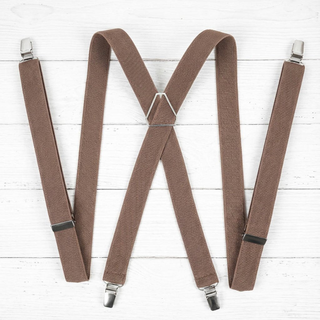 Taupe Brown Elastic X - Back Suspenders | Comfortable All - Size Fit - Hemmitie