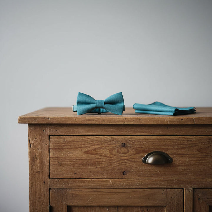 Teal Pocket Square & Bow tie Set