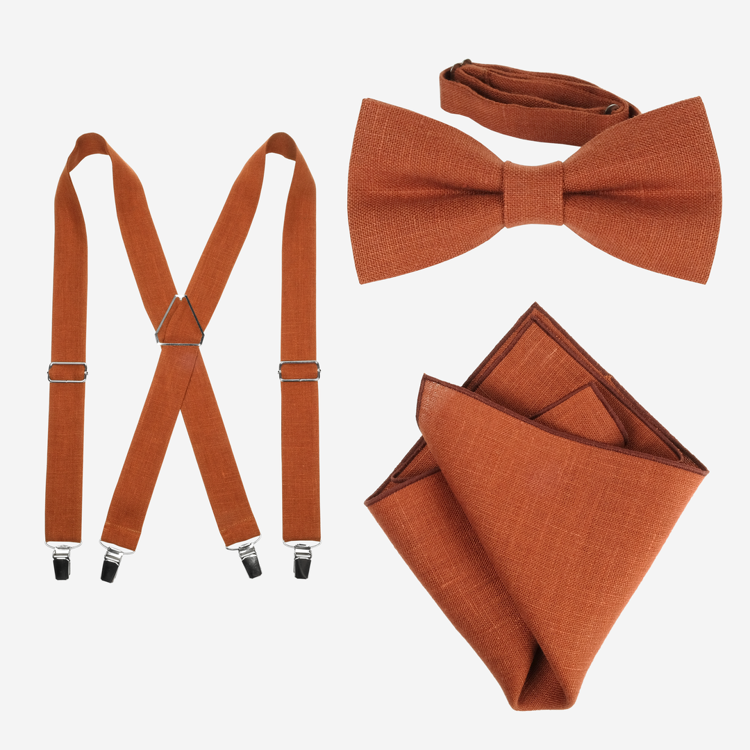 Linen Suspenders, Bow Tie and Pocket Square Set