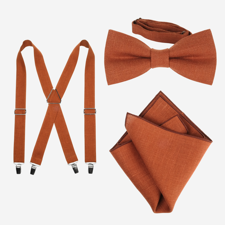 Linen Suspenders, Bow Tie and Pocket Square Set