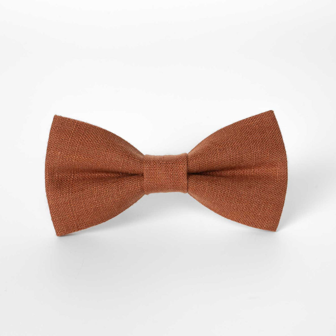 Terracotta Brown Linen Bow Tie - Hemmitie