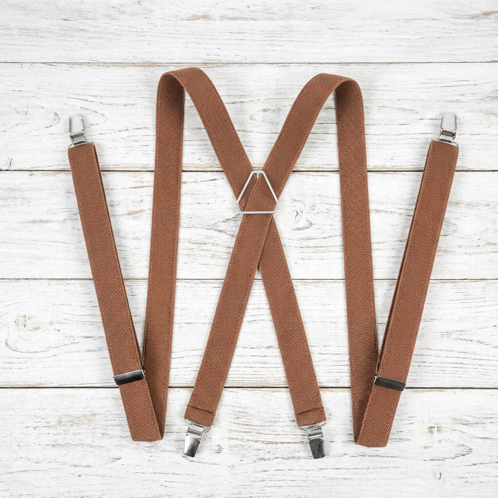 Taupe Brown Elastic X - Back Suspenders | Comfortable All - Size Fit - Hemmitie