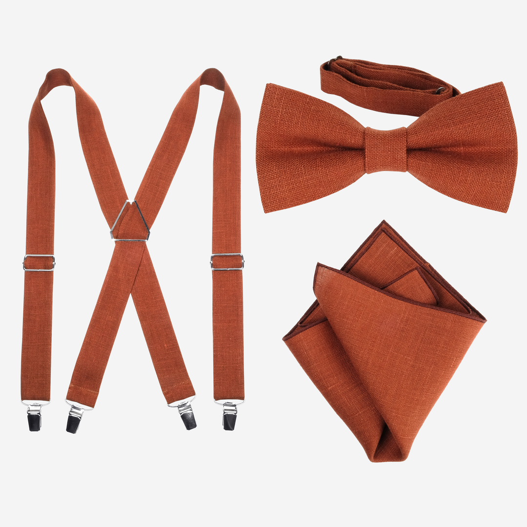 Linen Suspenders, Bow Tie and Pocket Square Set