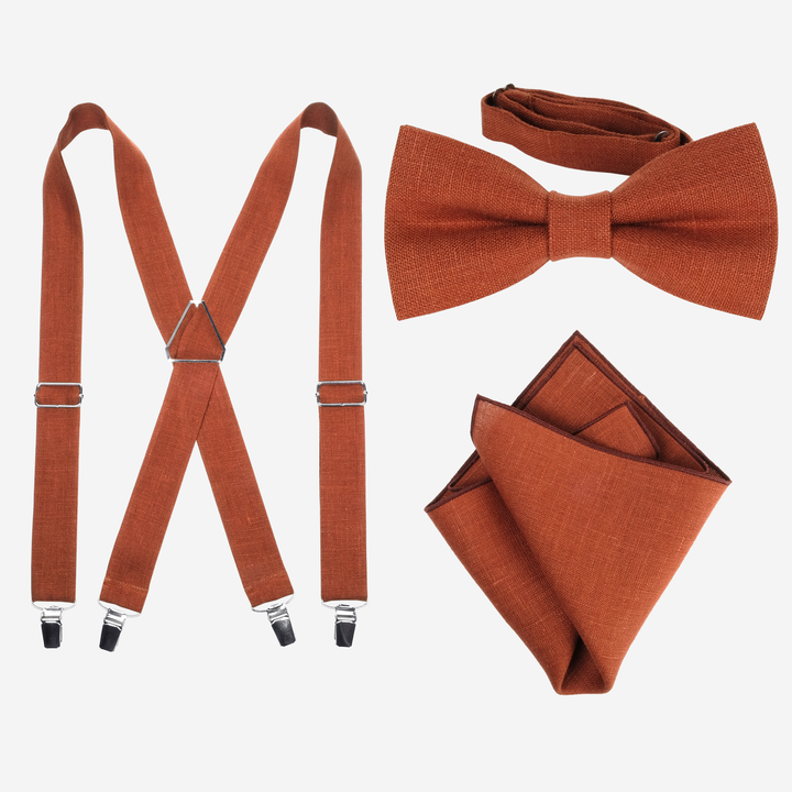 Linen Suspenders, Bow Tie and Pocket Square Set