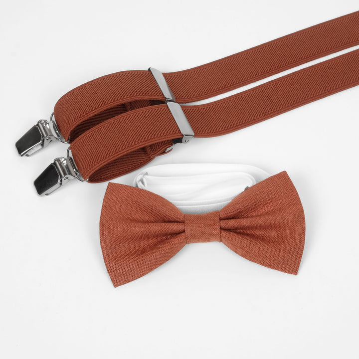 Matching Elastic Suspenders & Linen Bow Tie Set