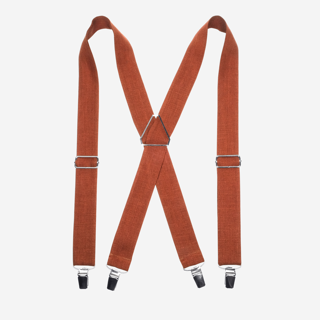 Terracotta Linen X-Back Suspenders Men And Boy sizes