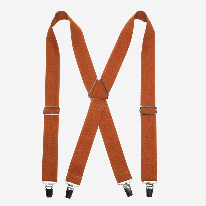 Terracotta Linen X-Back Suspenders Men And Boy sizes