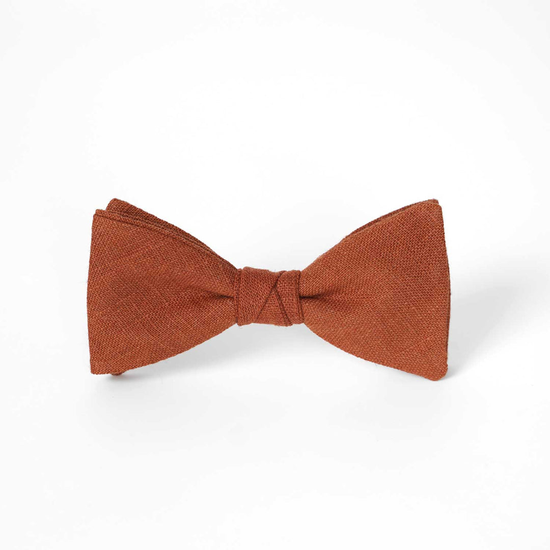 Terracotta Rustic Linen Bow Tie | Handmade Pre - Tied - Hemmitie