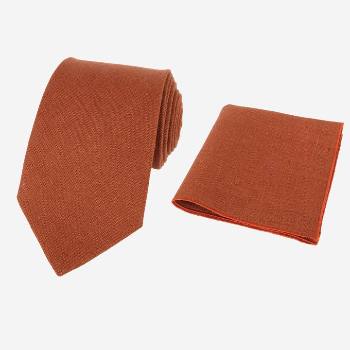 Terracotta necktie pocket square set