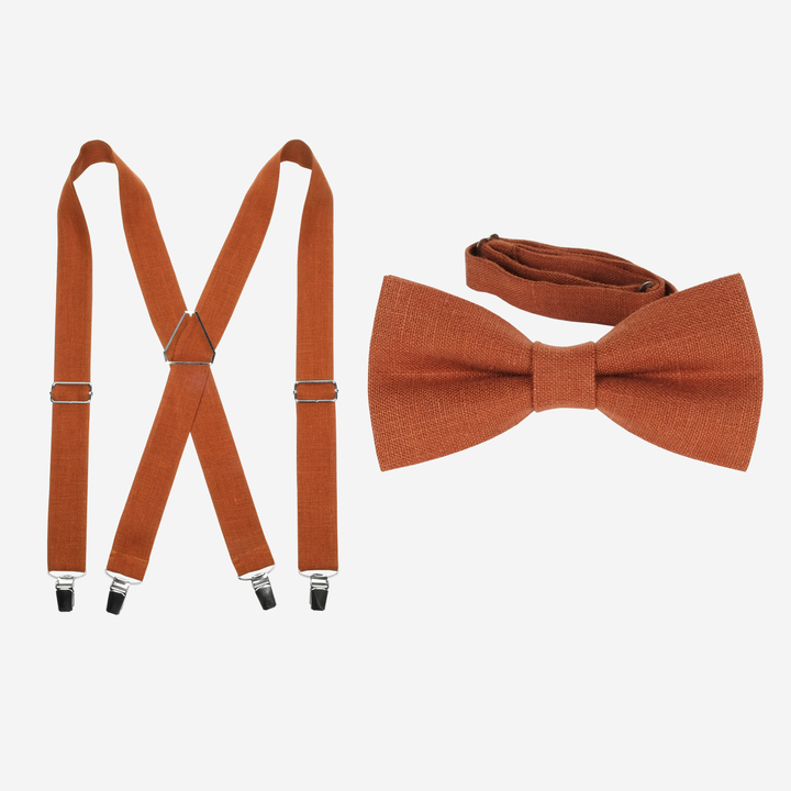 Terracotta Linen Suspenders & Bow Tie Set - Adult & Boys Sizes