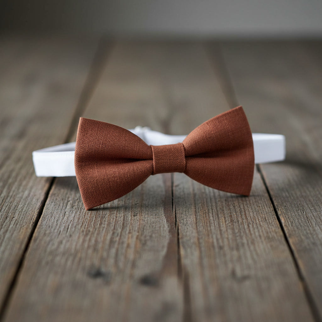 Terracotta Linen Bow tie