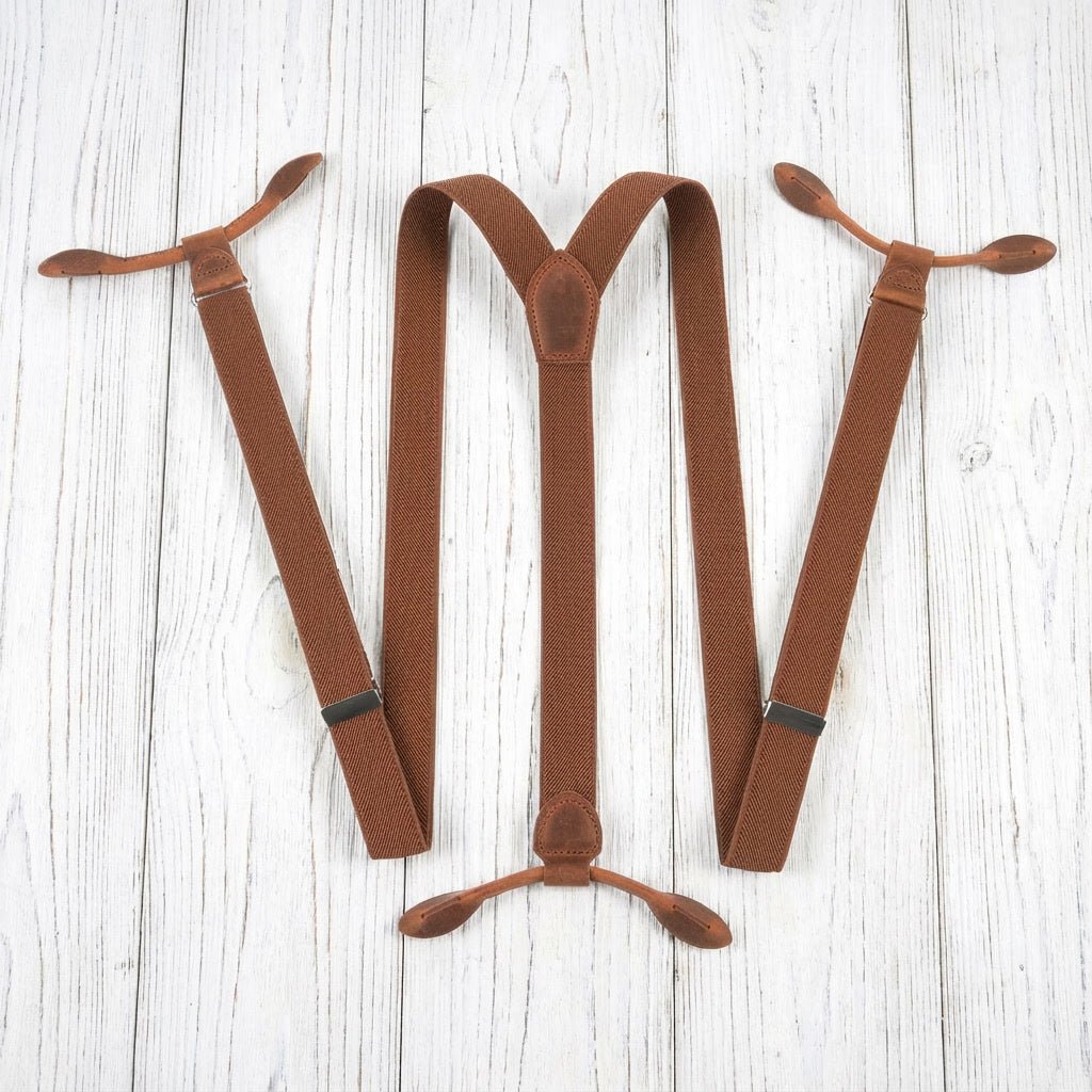 Adult Rustic Brown Y - Back Personalized Suspenders - Hemmitie