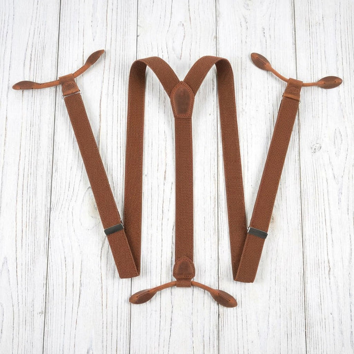Adult Rustic Brown Y - Back Personalized Suspenders - Hemmitie