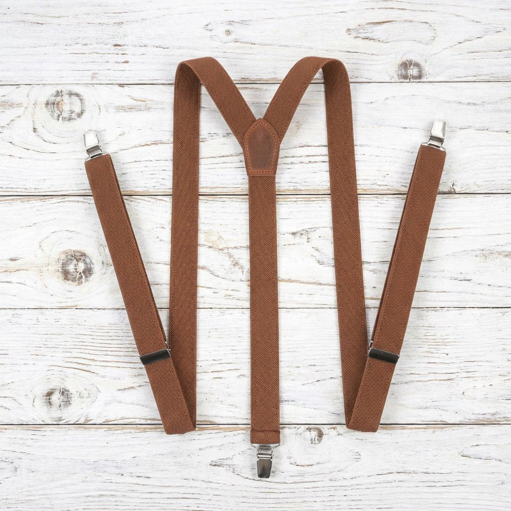 Adult Rustic Brown Y - Back Personalized Suspenders - Hemmitie