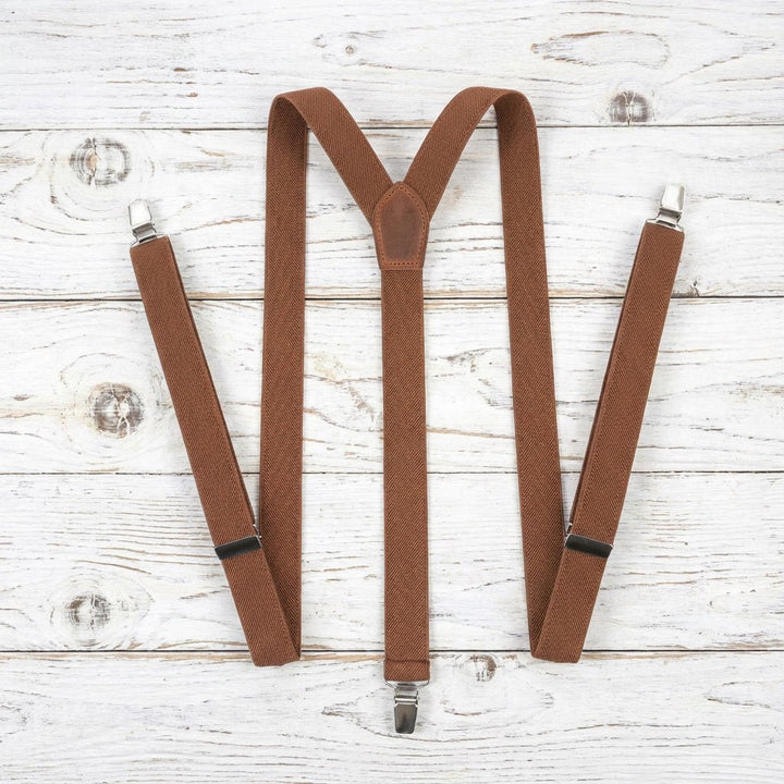 Adult Rustic Brown Y - Back Personalized Suspenders - Hemmitie