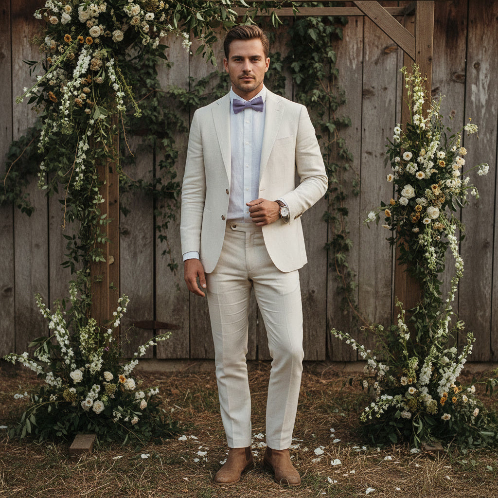 Dusty lilac linen bow tie