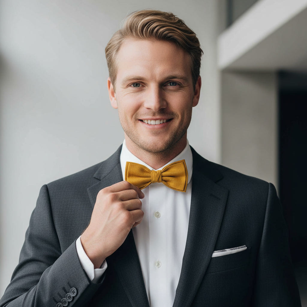 Men's Honey Yellow Linen Bow Tie