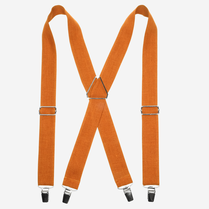 Terracotta Linen X-Back Suspenders Men And Boy sizes