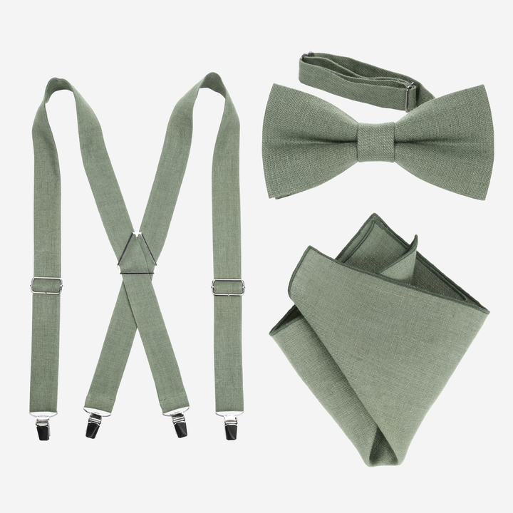 Suspenders, bow tie and pocket square set