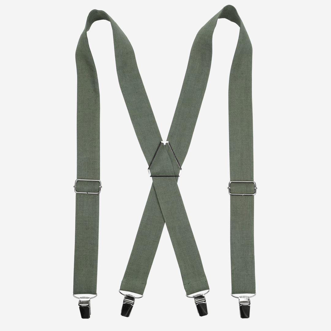 X-back Sage Green Linen Suspenders